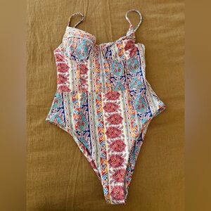 Skatie Rachel One Piece in Red and Blue Mosaic